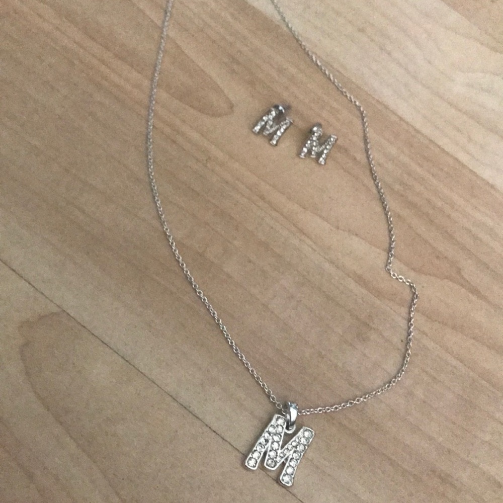 Jeweled “M” Necklace and Earrings